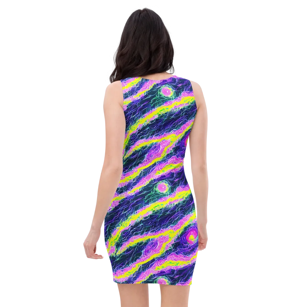 Cyber Blossom on Bodycon Dress — Back