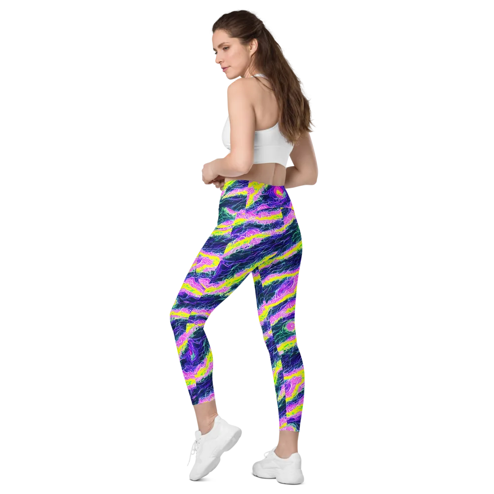 Cyber Blossom on Leggings with Pockets — Left Back