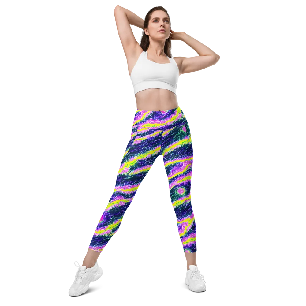 Cyber Blossom on Leggings with Pockets — Front