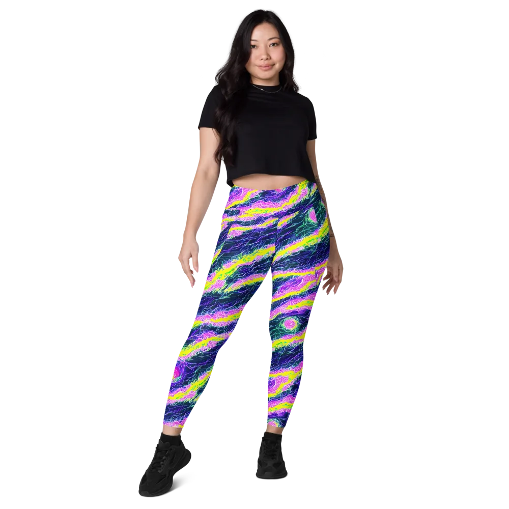 Cyber Blossom on Leggings with Pockets — Front