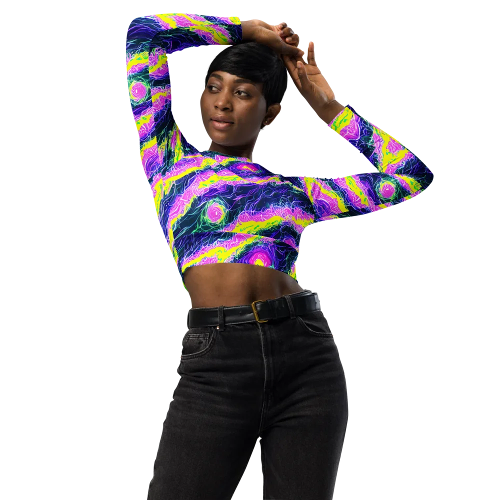 Cyber Blossom on Long Sleeve Crop Top — Front