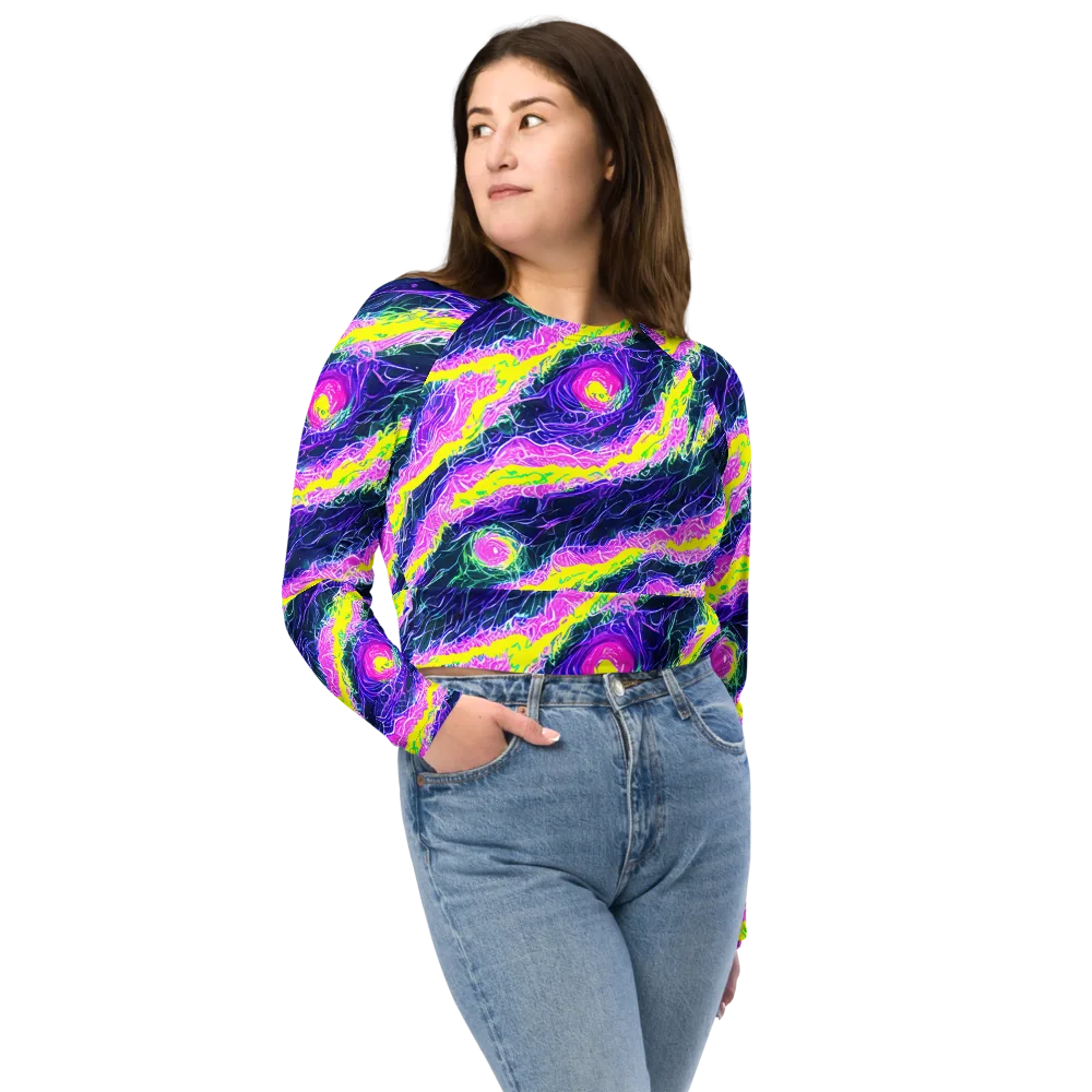 Cyber Blossom on Long Sleeve Crop Top — Front