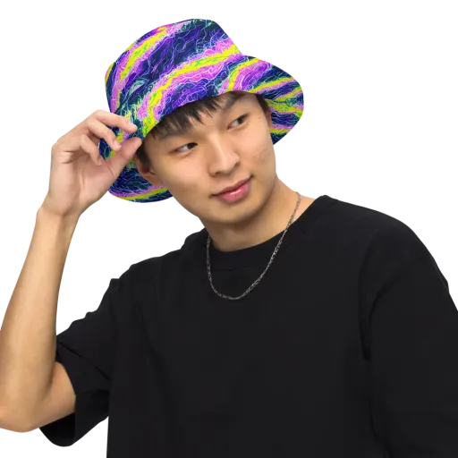 Cyber Blossom on a Reversible Bucket Hat