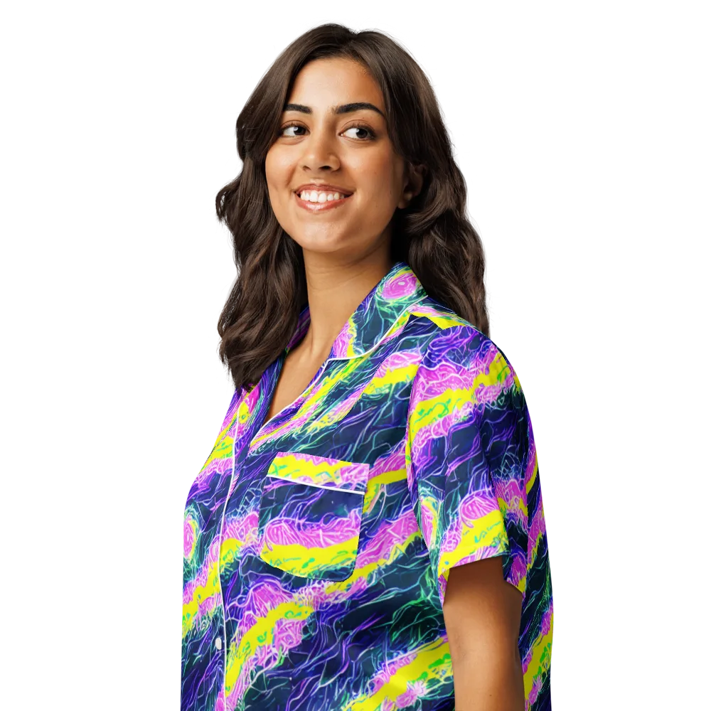Cyber Blossom on Women's Short Sleeve Pajama Top — Left Front