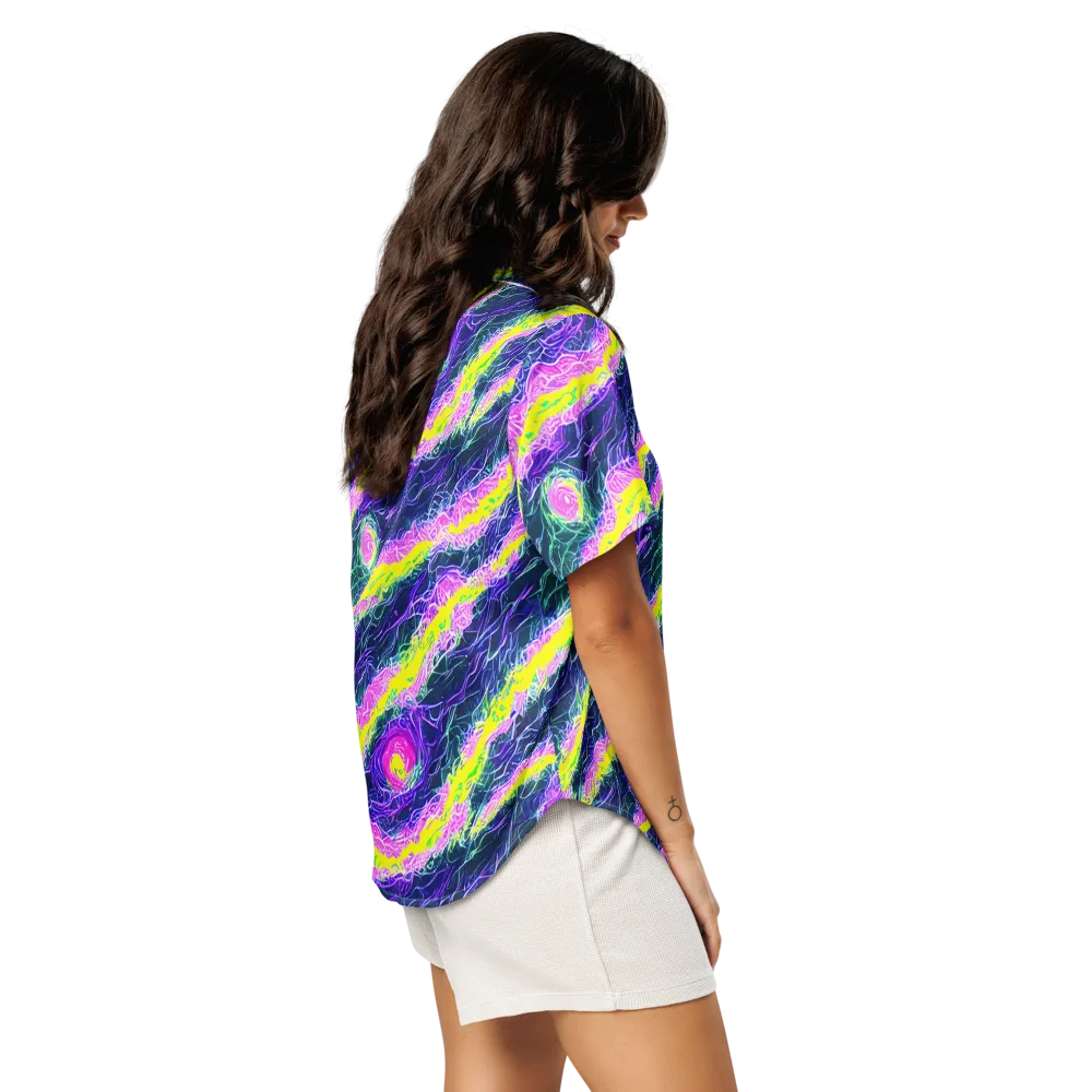 Cyber Blossom on Women's Short Sleeve Pajama Top — Right Back