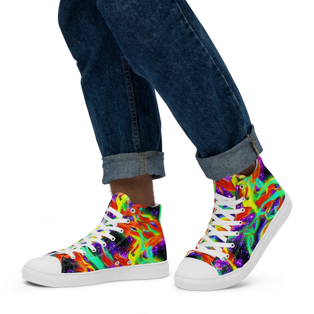 Cosmic Flare on Men's High Top Canvas Shoes — Left