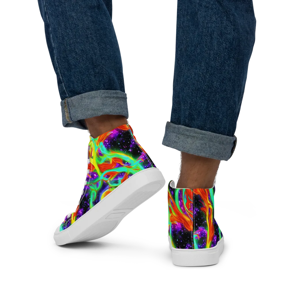 Cosmic Flare on Men's High Top Canvas Shoes — Back