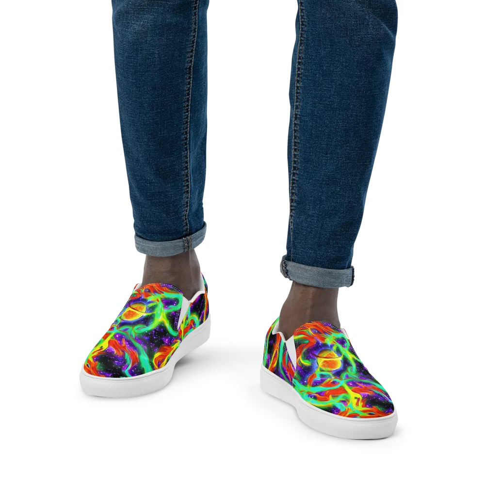 Cosmic Flare on Men's Slip-On Canvas Shoes — Front