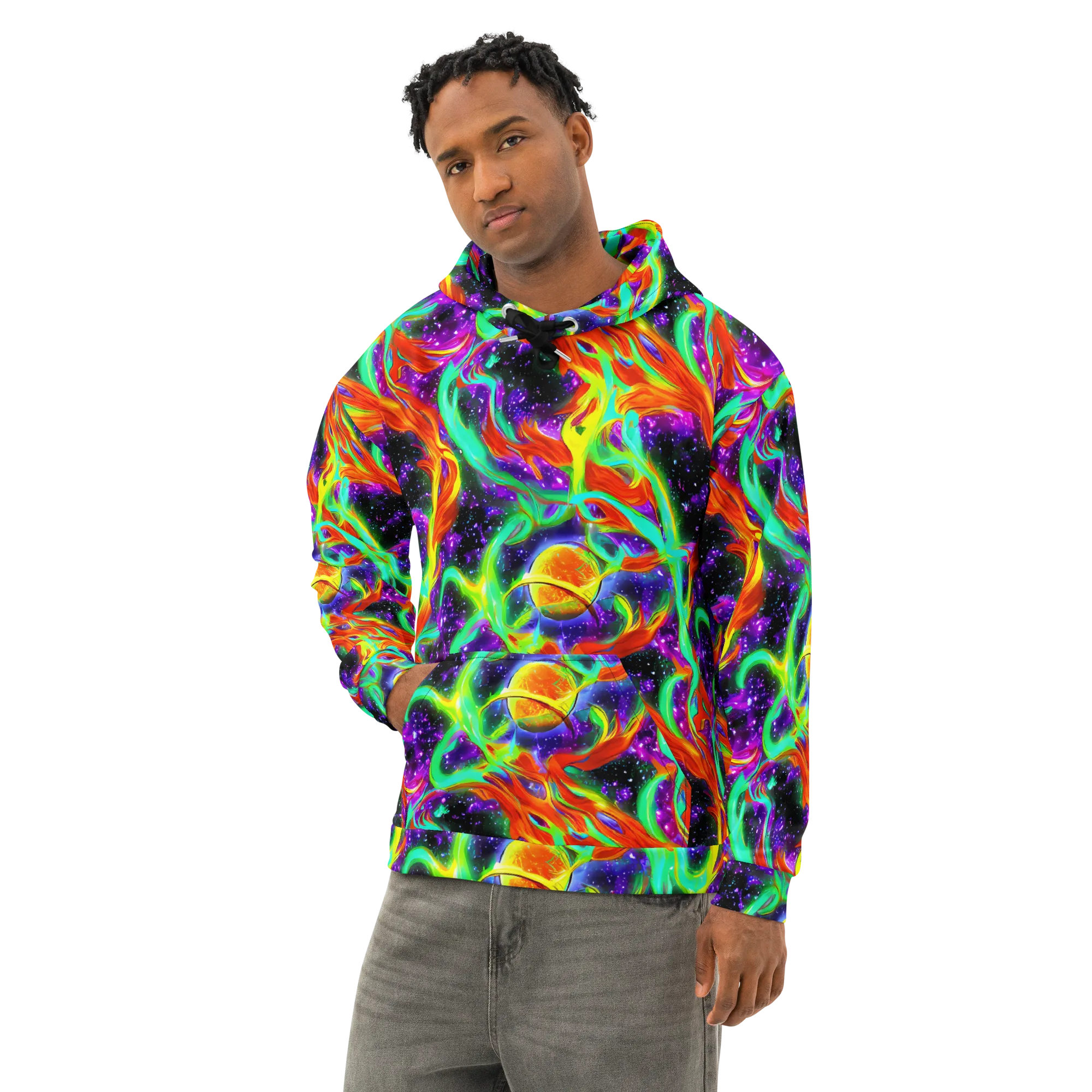 Cosmic Flare on Cotton Hoodie — Left Front