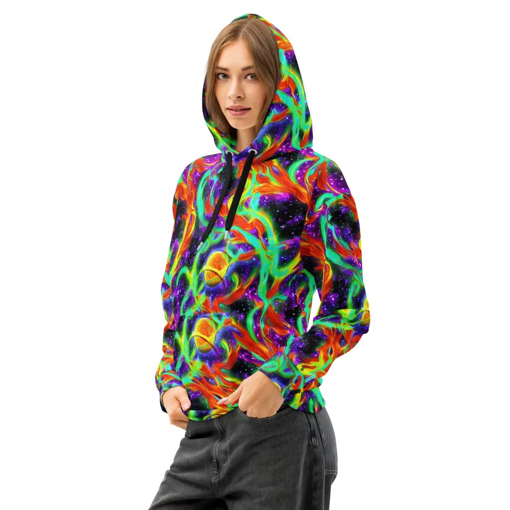 Cosmic Flare on Cotton Hoodie — Left Front
