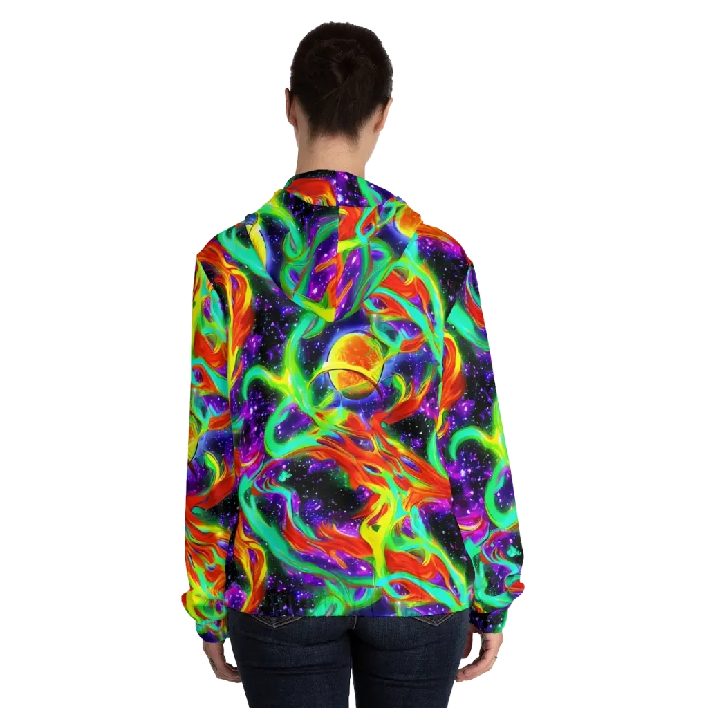 Cosmic Flare on Women's Full-Zip Hoodie — Back On Person
