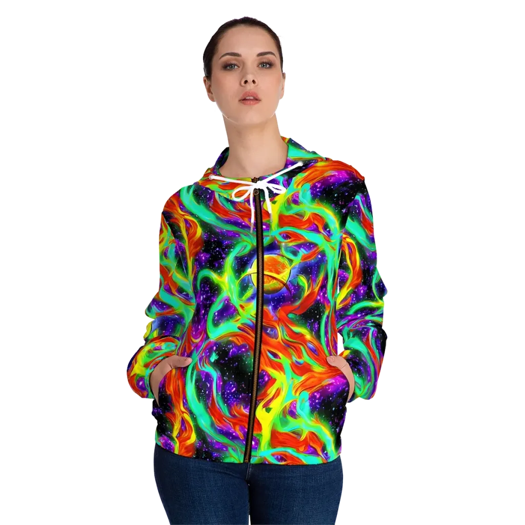 Cosmic Flare on Women's Full-Zip Hoodie — Front On Person