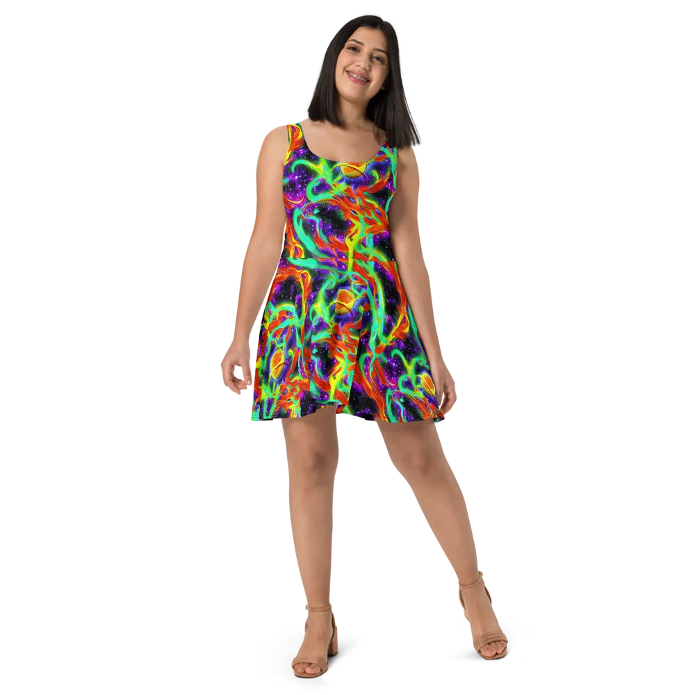 Cosmic Flare on Skater Dress — Front