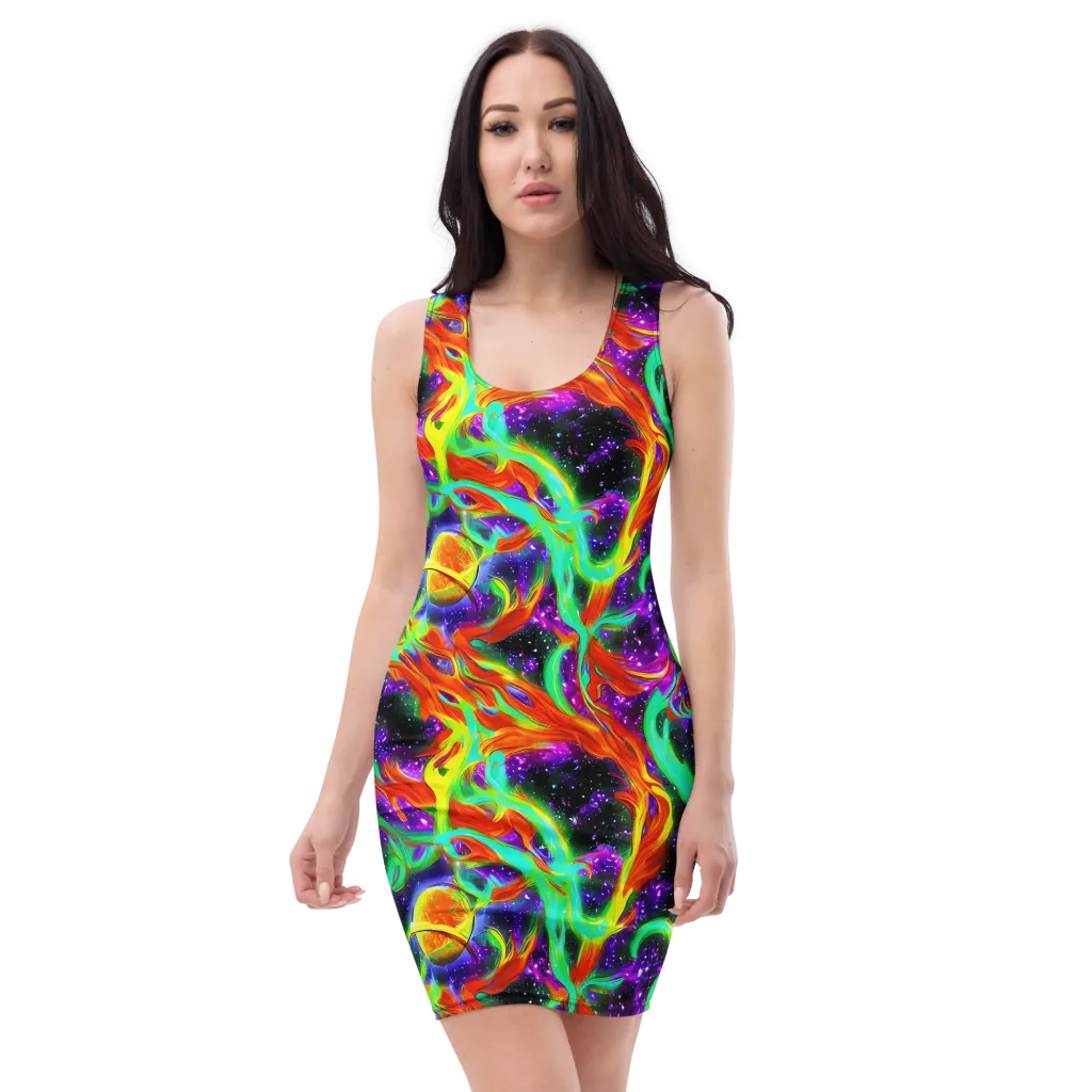 Cosmic Flare on Bodycon Dress — Front