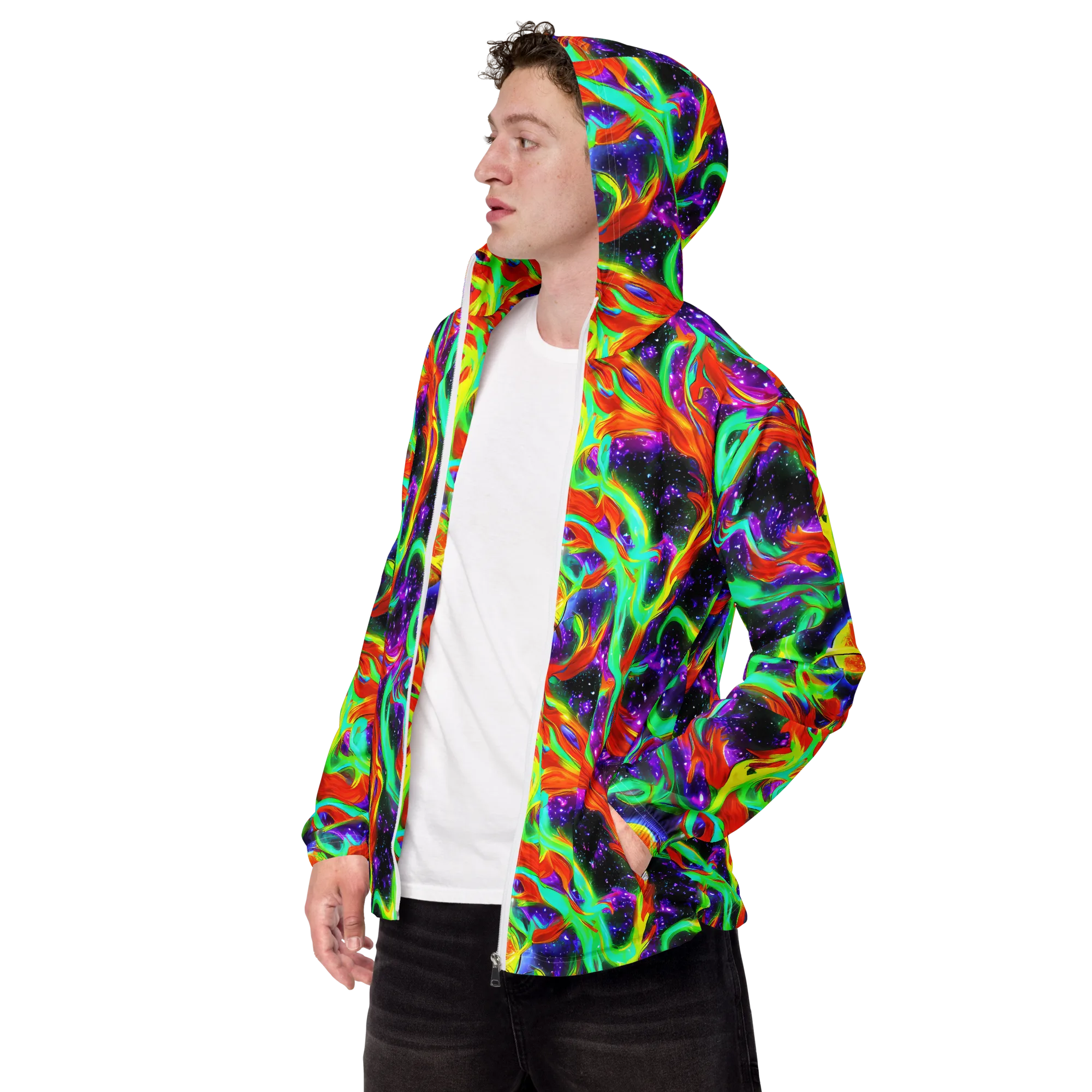 Cosmic Flare on Men's Windbreaker — Left Front