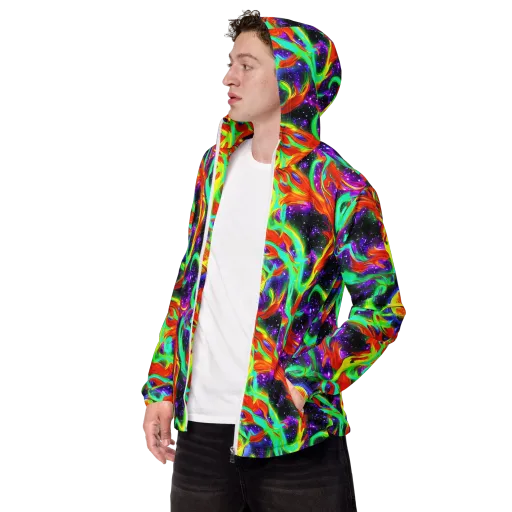 Cosmic Flare on a Men's Windbreaker