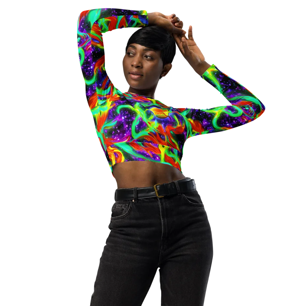 Cosmic Flare on Long Sleeve Crop Top — Front