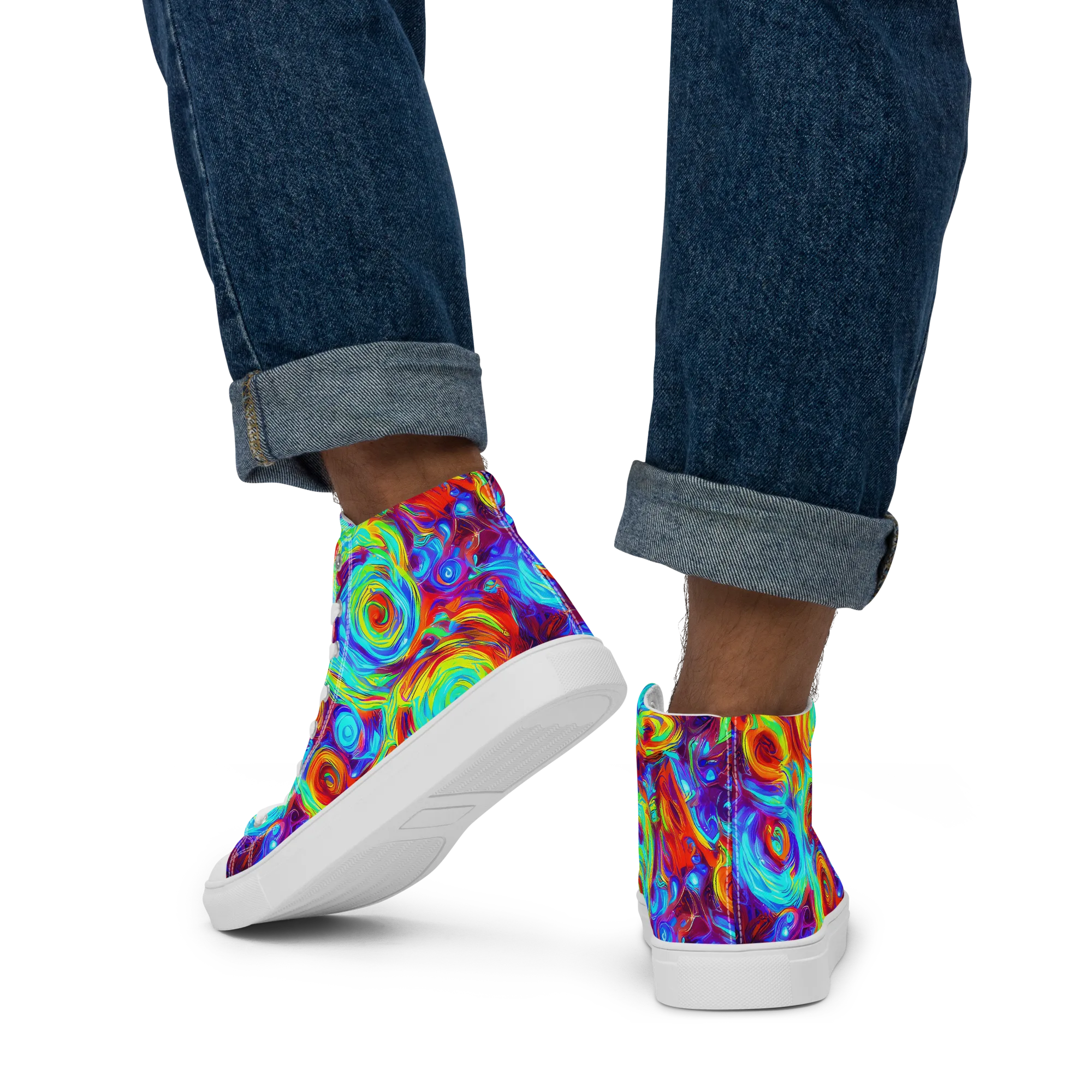 Fever Spiral on Men's High Top Canvas Shoes — Back