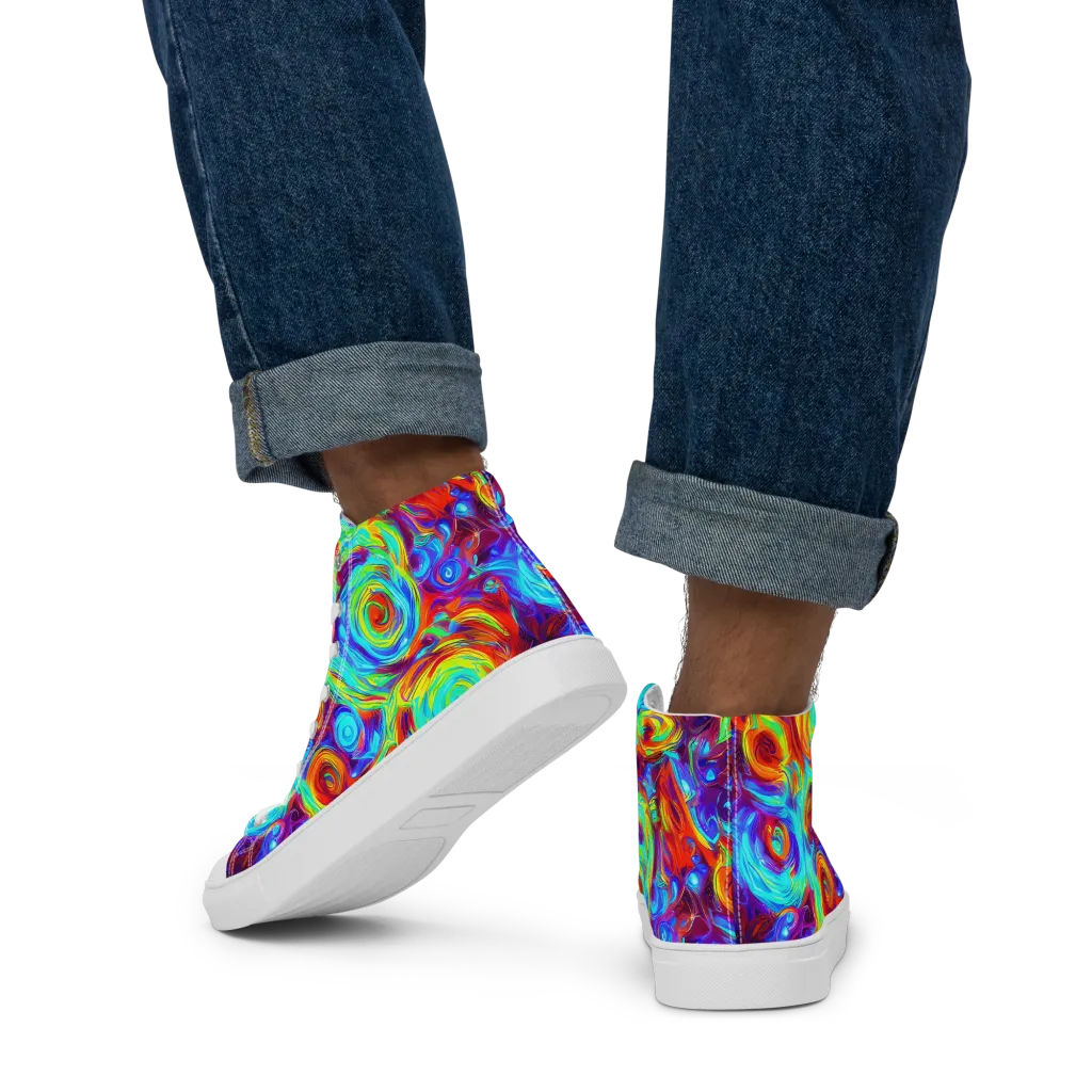 Fever Spiral on Men's High Top Canvas Shoes — Back