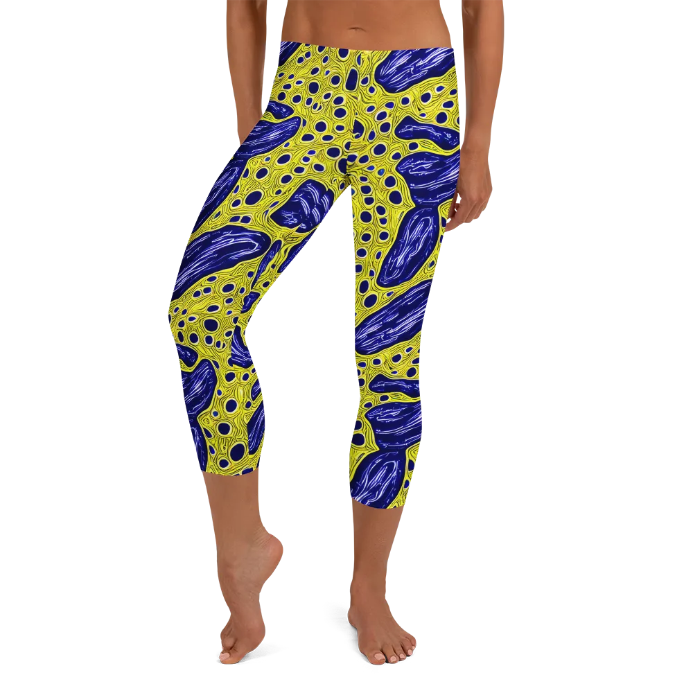 Cobalt Cellscape on Capri Leggings — Front