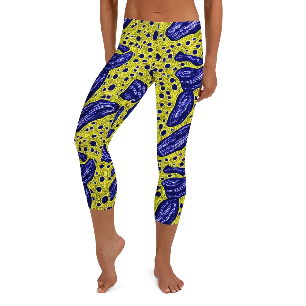 Cobalt Cellscape on Capri Leggings — Front