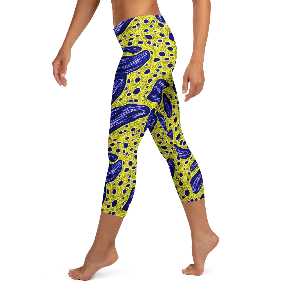 Cobalt Cellscape on Capri Leggings — Left