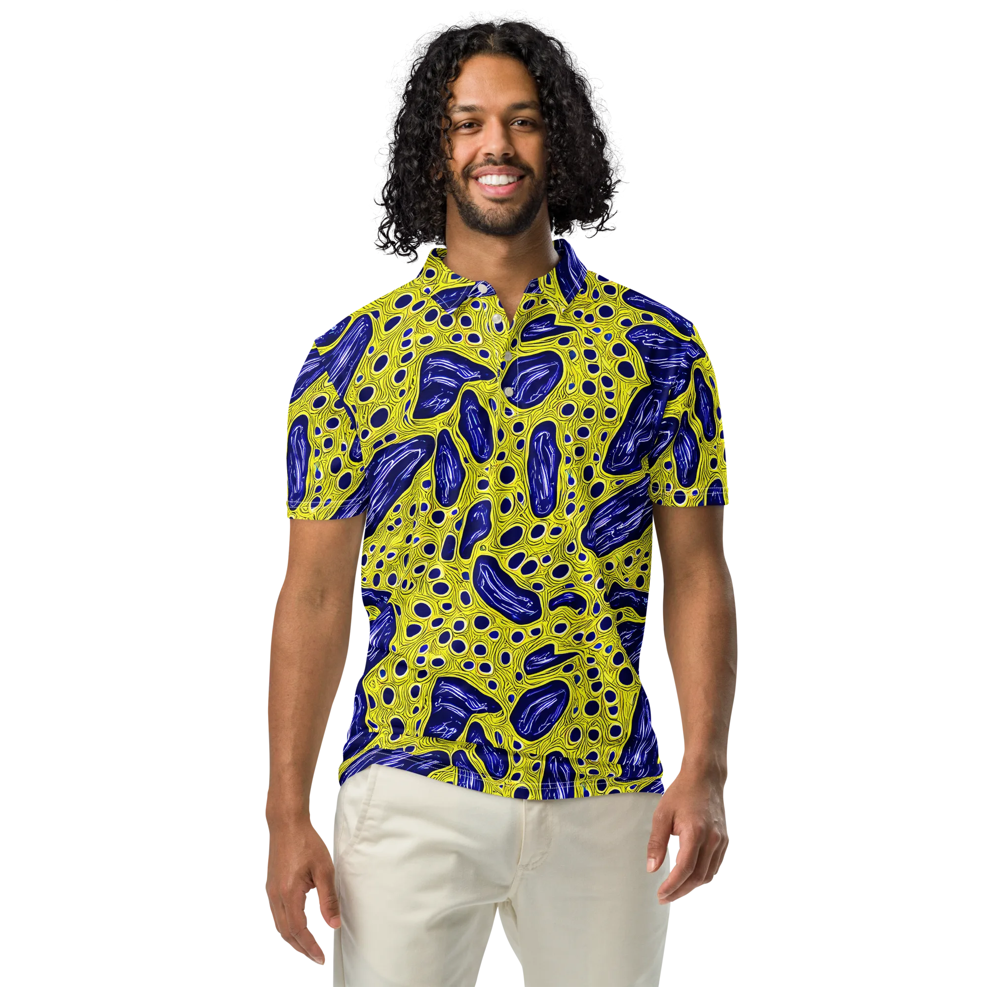 Cobalt Cellscape on Men's Slim Fit Polo Shirt — Front