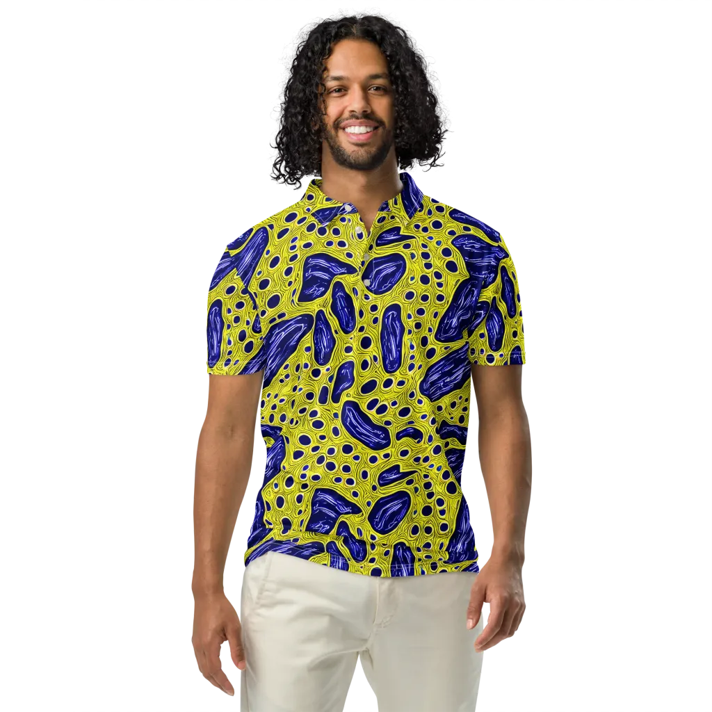 Cobalt Cellscape on Men's Slim Fit Polo Shirt — Front