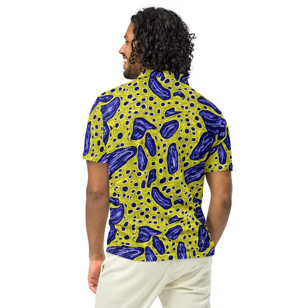 Cobalt Cellscape on Men's Slim Fit Polo Shirt — Back