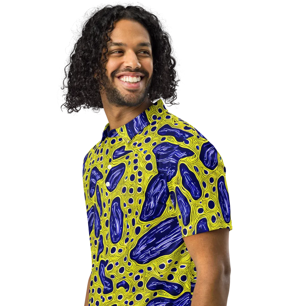 Cobalt Cellscape on Men's Slim Fit Polo Shirt — Left Front