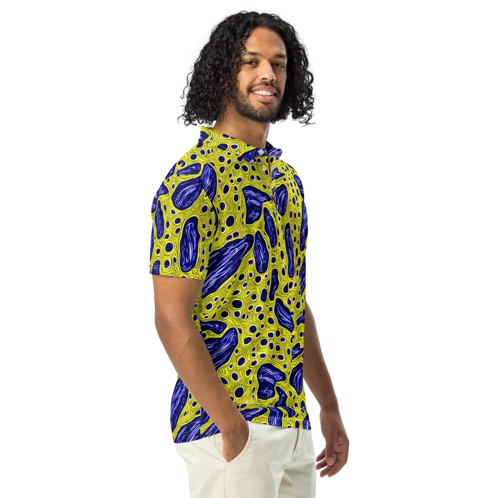Cobalt Cellscape on Men's Slim Fit Polo Shirt — Right Front
