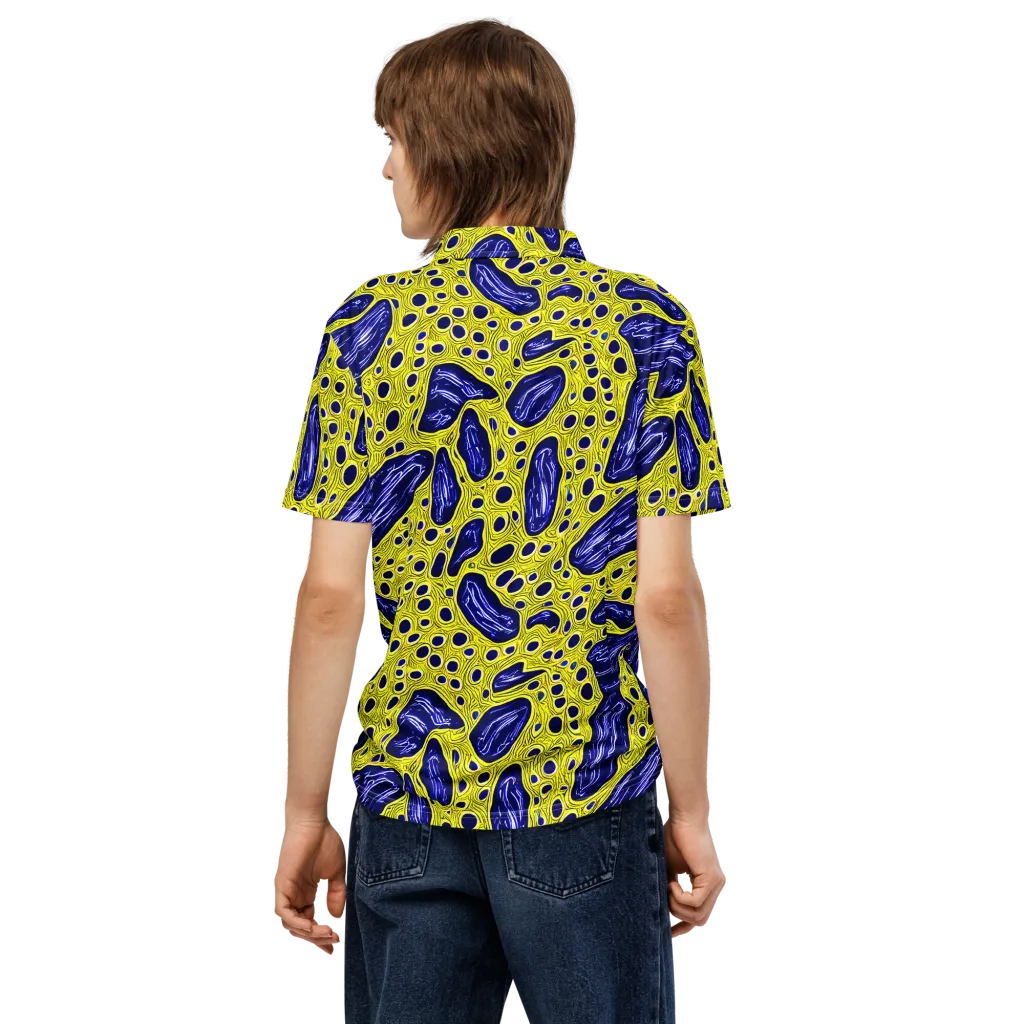 Cobalt Cellscape on Men's Slim Fit Polo Shirt — Back