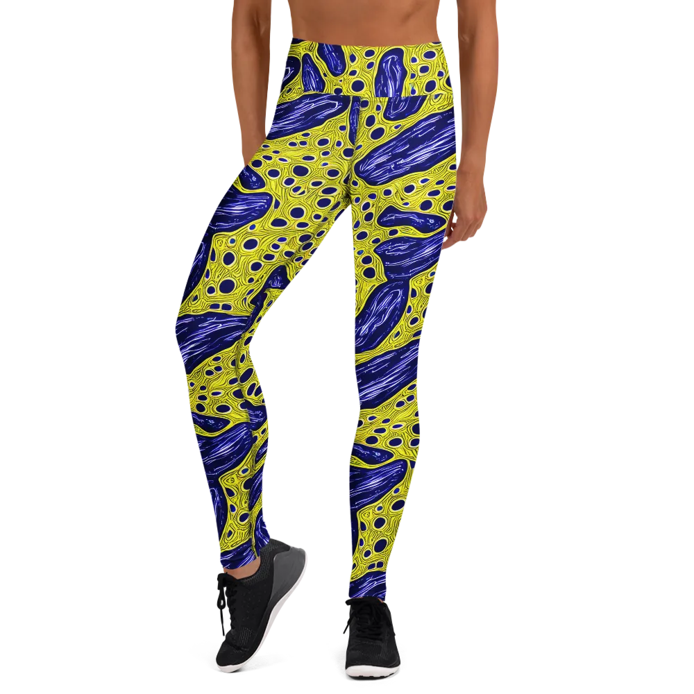 Cobalt Cellscape on Yoga Leggings — Front