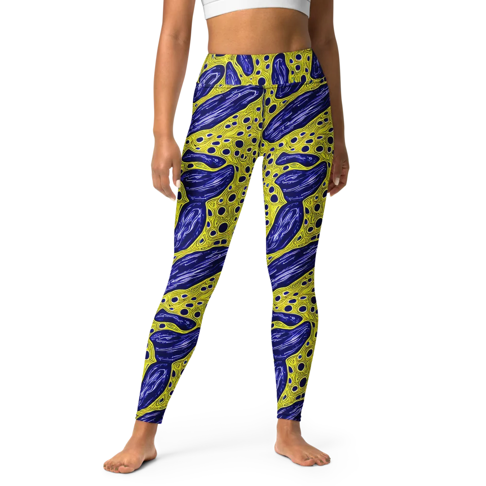 Cobalt Cellscape on Yoga Leggings — Front