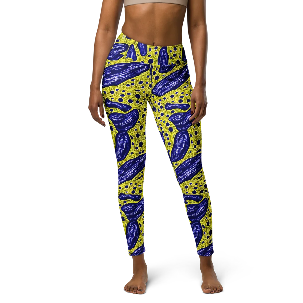 Cobalt Cellscape on Yoga Leggings — Front