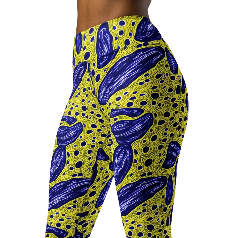 Cobalt Cellscape on Yoga Leggings — Left Front