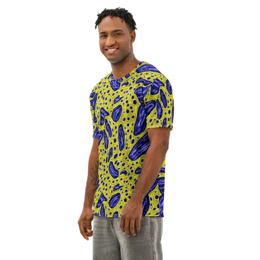 Cobalt Cellscape on a Men's Cotton Crew Neck T-Shirt