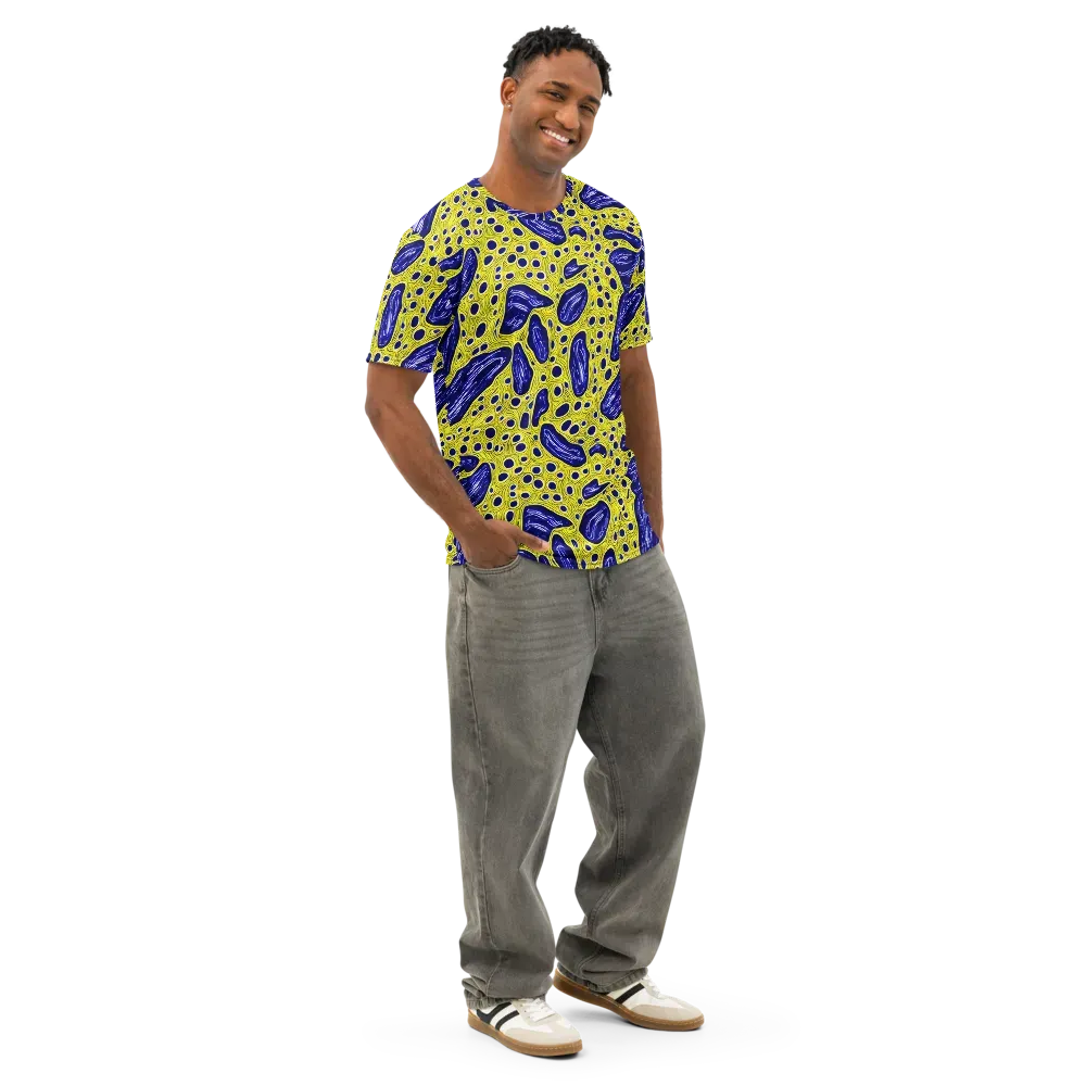 Cobalt Cellscape on Men's Cotton Crew Neck T-Shirt — Right Front