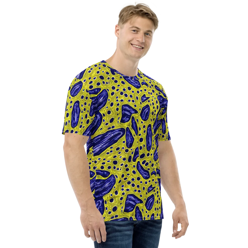 Cobalt Cellscape on Men's Crew Neck T-Shirt — Right