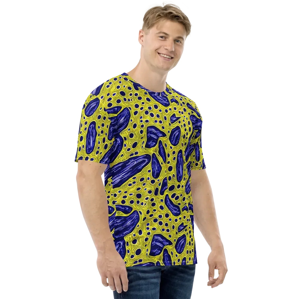 Cobalt Cellscape on Men's Crew Neck T-Shirt — Right