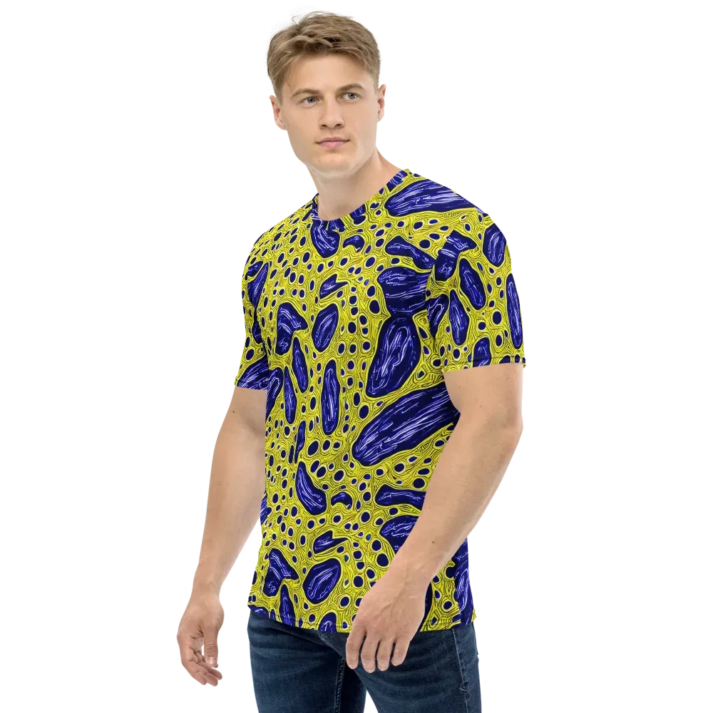 Cobalt Cellscape on Men's Crew Neck T-Shirt — Left