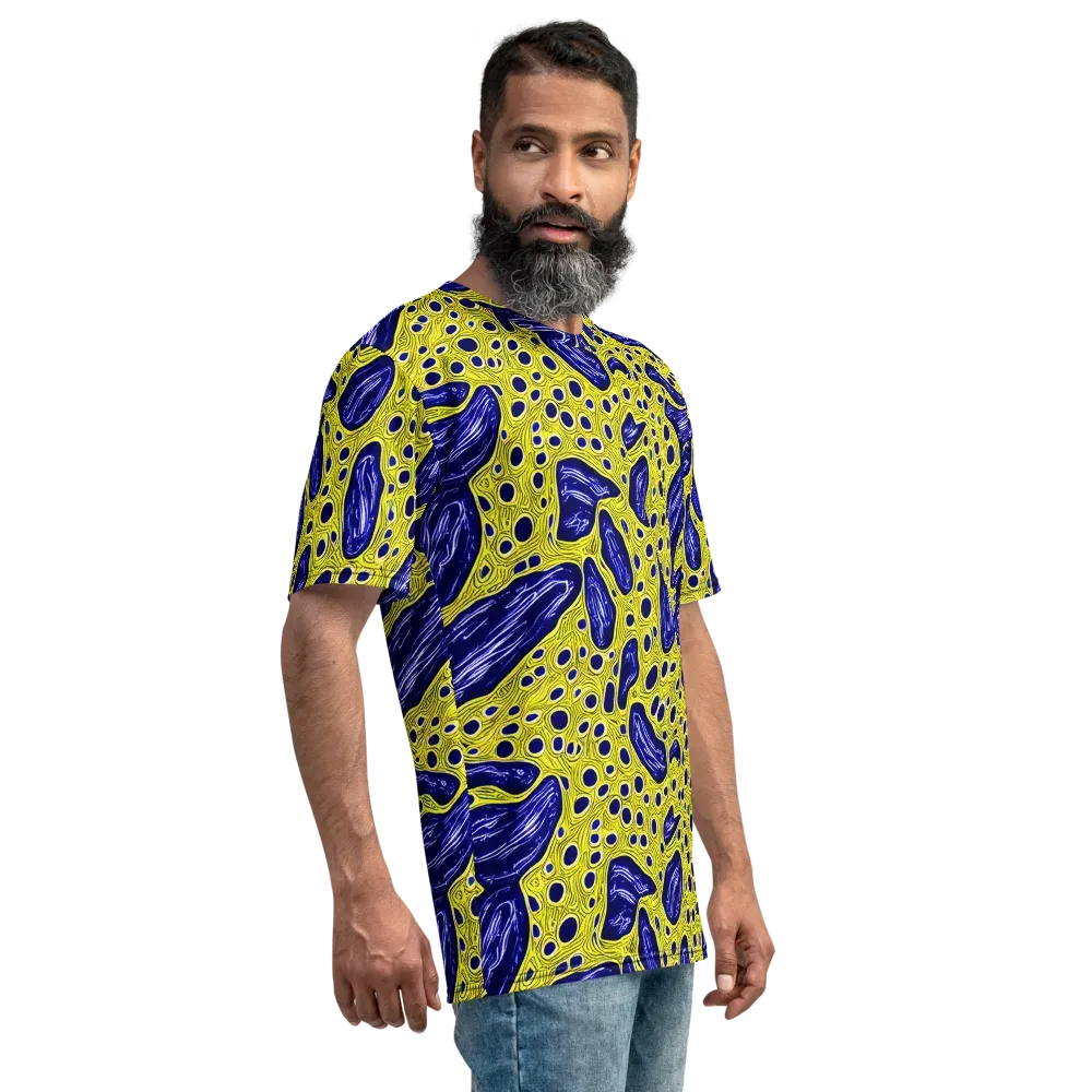 Cobalt Cellscape on Men's Crew Neck T-Shirt — Right