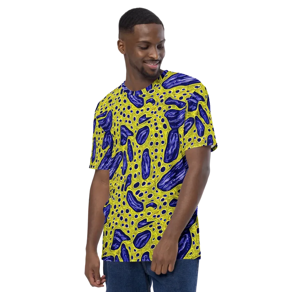 Cobalt Cellscape on Men's Crew Neck T-Shirt — Left