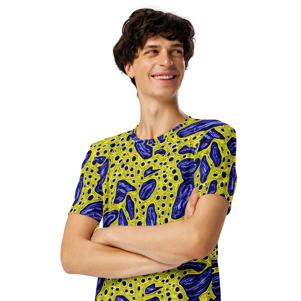 Cobalt Cellscape on Men's Crew Neck T-Shirt — Left Front