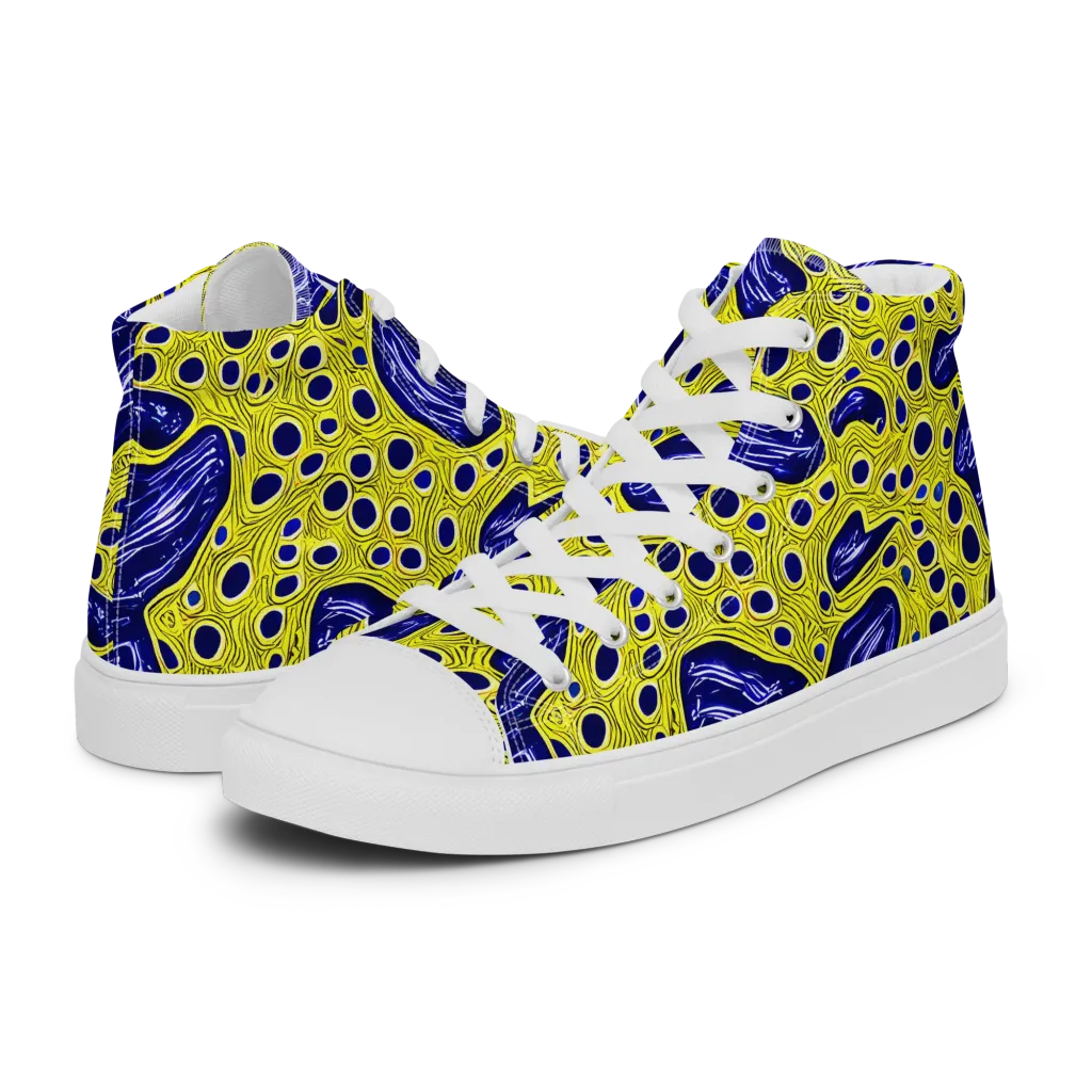 Cobalt Cellscape on Men's High Top Canvas Shoes — Left