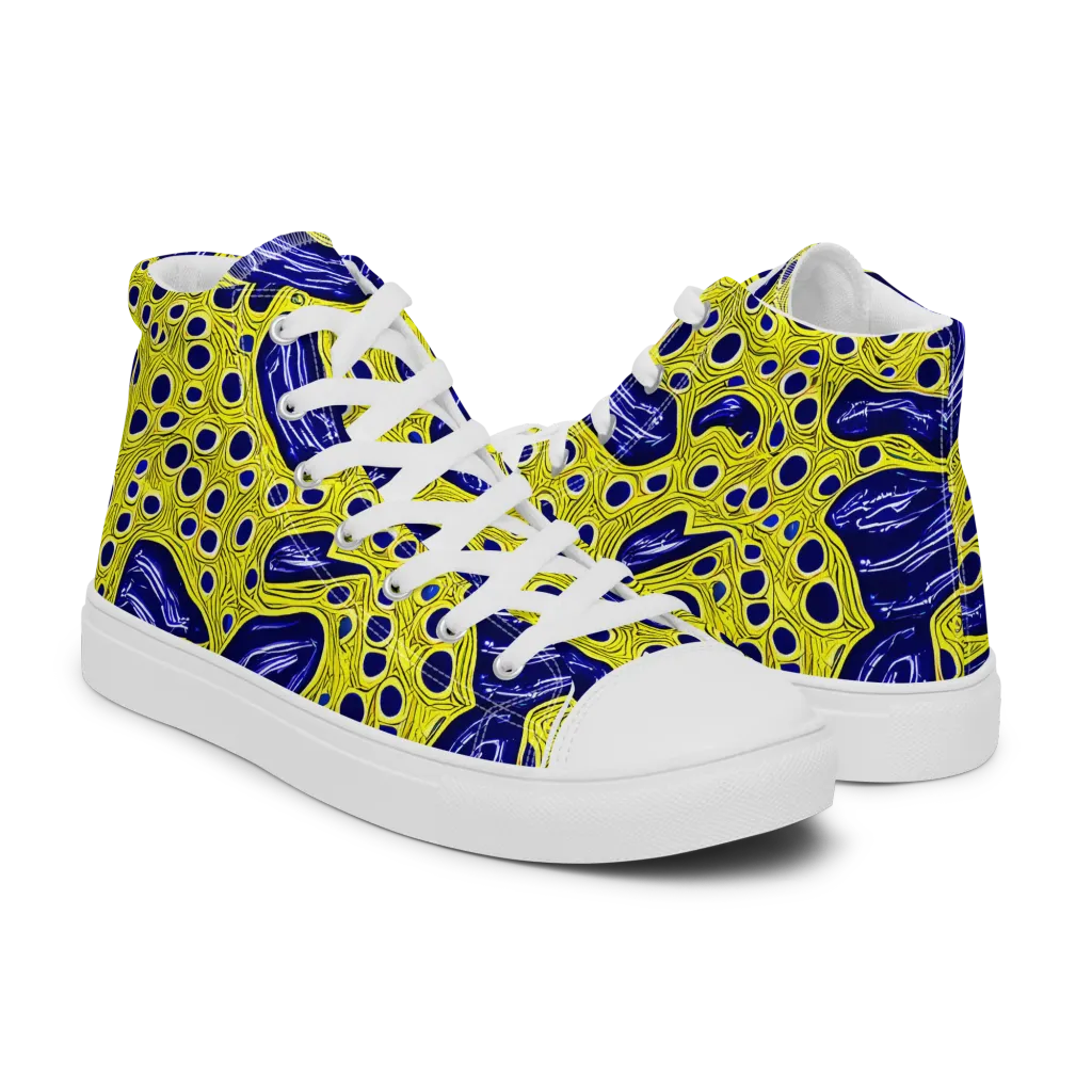 Cobalt Cellscape on Men's High Top Canvas Shoes — Right