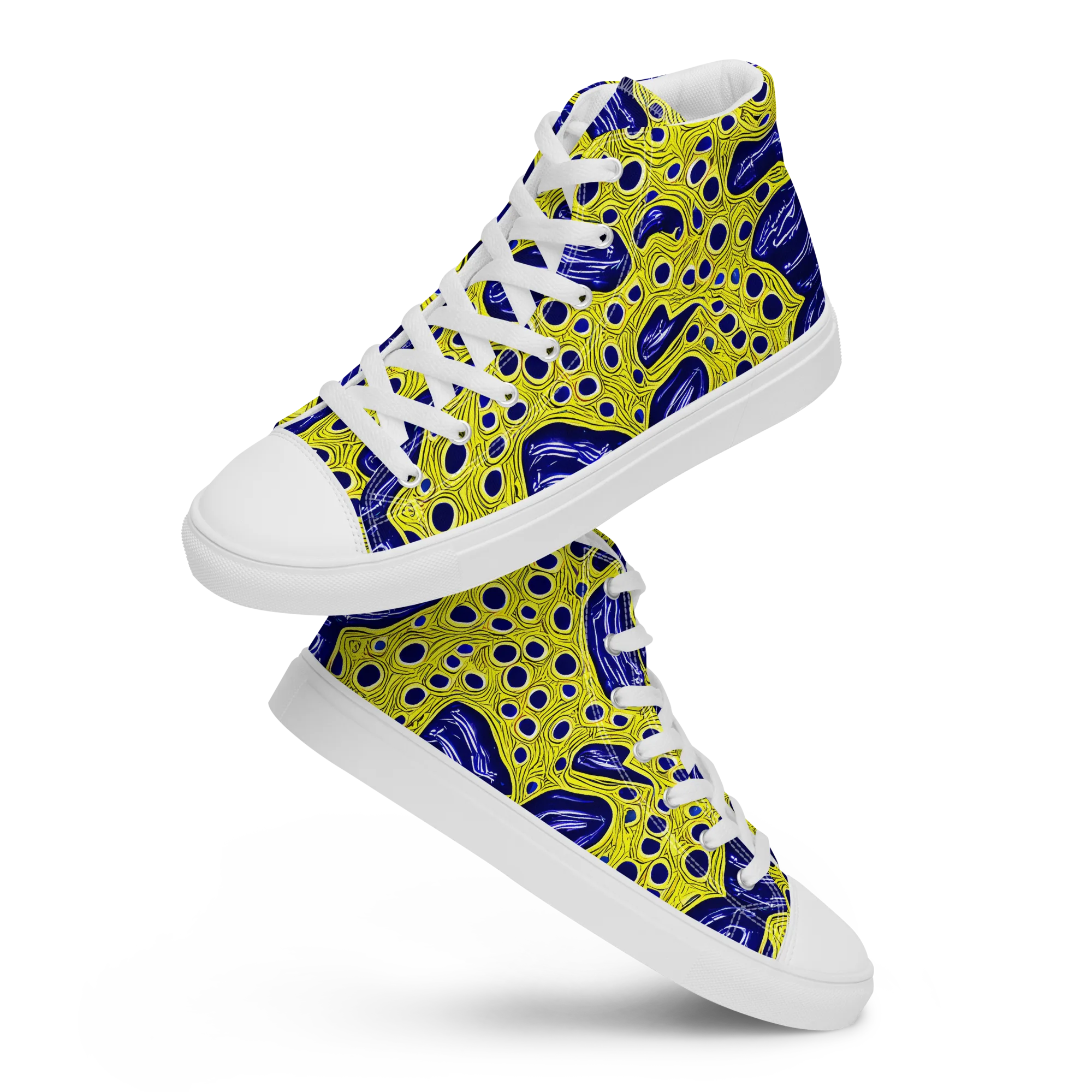Cobalt Cellscape on Men's High Top Canvas Shoes — Front