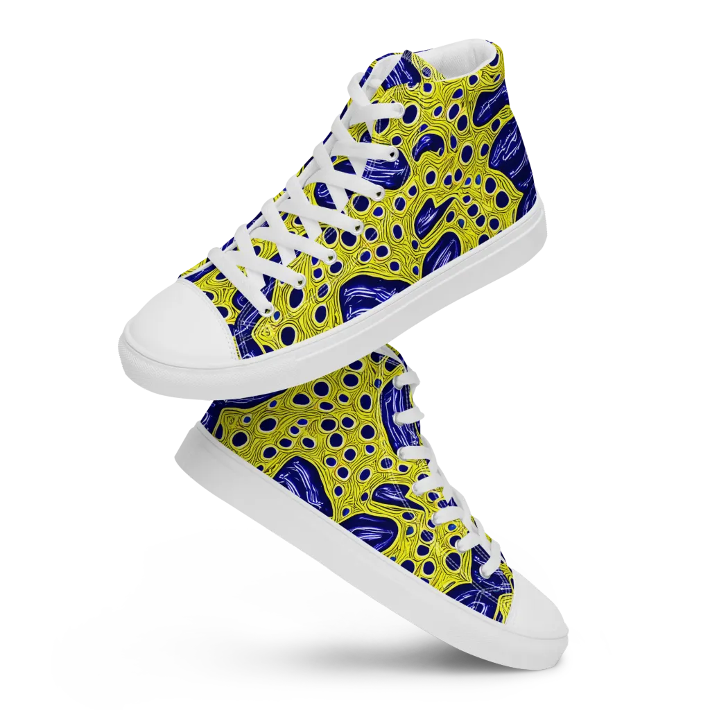 Cobalt Cellscape on Men's High Top Canvas Shoes — Front