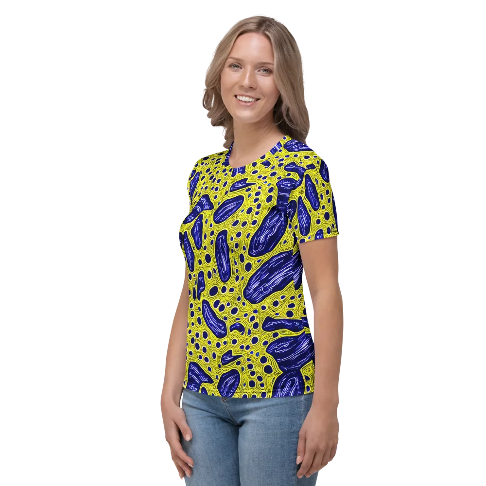 Cobalt Cellscape on Women's Crew Neck T-Shirt — Left