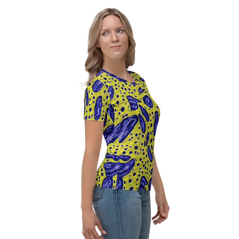 Cobalt Cellscape on Women's Crew Neck T-Shirt — Right